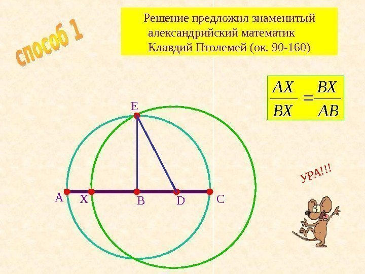   Решение предложил знаменитый александрийский математик  Клавдий Птолемей (ок. 90 -160)УРА!!! АВВХ