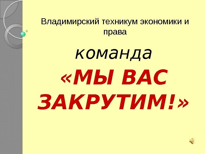 Владимирский техникум экономики и права команда «МЫ ВАС ЗАКРУТИМ!»  