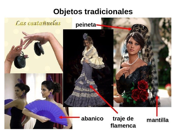   Objetos tradicionales peineta abanico mantillatraje de flamenca 