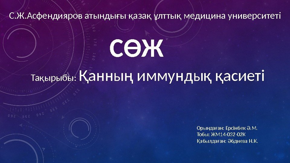 С. Ж. Асфендияров атындығы қазақ ұлттық медицина университеті СӨЖ Тақырыбы:  Қанның иммундық қасиеті