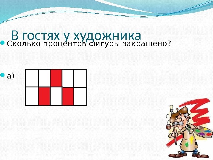 В гостях у художника  Сколько процентов фигуры закрашено?  а)   