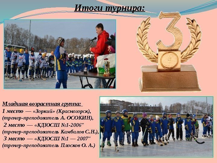  Итоги турнира: Младшая возрастная группа:  1 место —  «Зоркий» (Красногорск), 