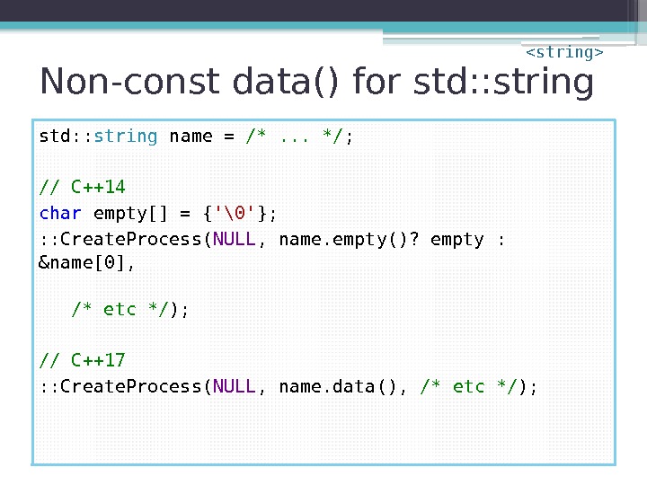 Non-const data() for std: : string name = /*. . . */ ; //
