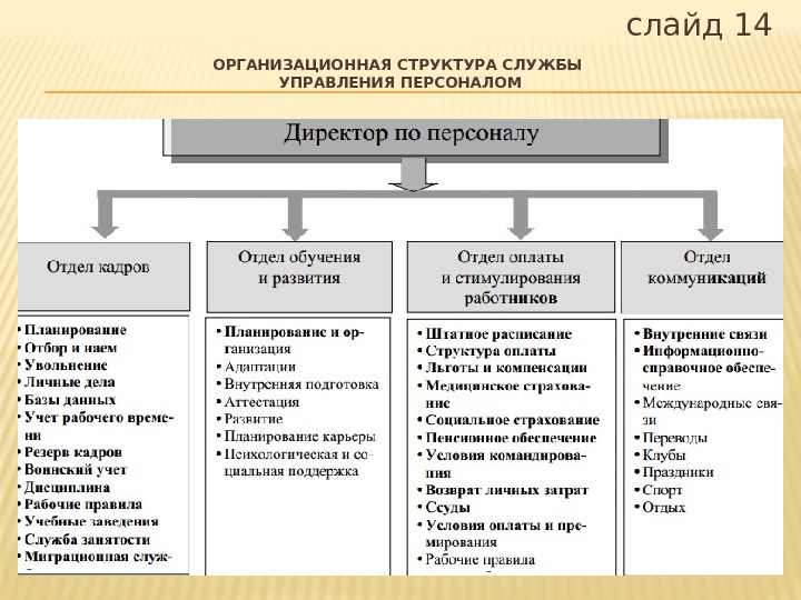 ОРГАНИЗАЦИОННАЯ СТРУКТУРА СЛУЖБЫ УПРАВЛЕНИЯ ПЕРСОНАЛОМ  слайд 14 