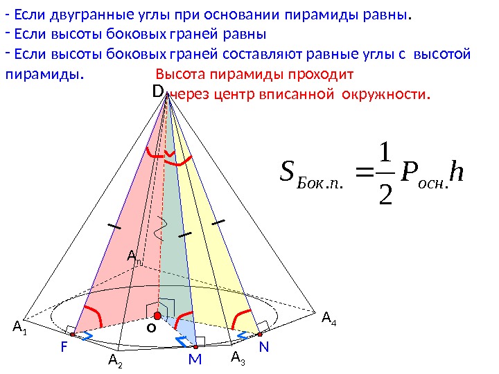 Высота пирамиды проходит. Высота пирамиды. Угол при основании пирамиды. Двугранный угол при основании пирамиды. Если двугранные углы при основании пирамиды равны то.