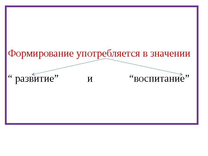 Формирование употребляется в значении “ развитие ”  и    “ воспитание