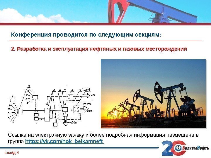 Конференция проводится по следующим секциям: слайд 4 2. Разработка и эксплуатация нефтяных и газовых
