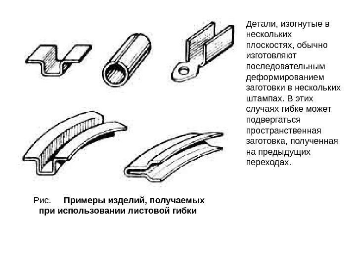 Рис.   Примеры изделий, получаемых при использовании листовой гибки Детали, изогнутые в нескольких
