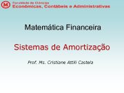 Matemática Financeira Sistemas de Amortização Prof Ms Cristiane