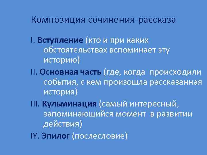 План сочинения рассказ на основе услышанного