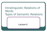 Intralinguistic Relations of Words Types of Semantic Relations
