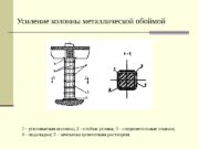 Усиление колонны металлической обоймой  1 — усиливаемая